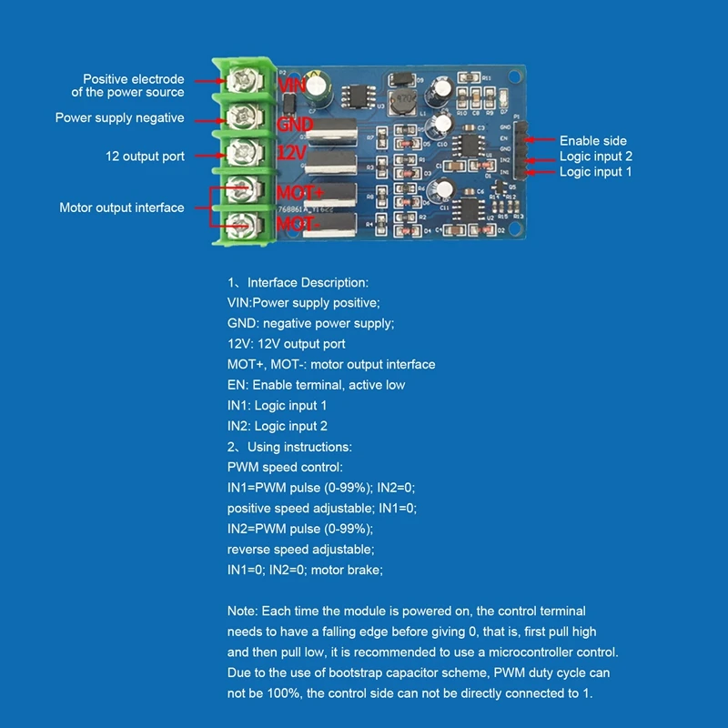 High-Power H-Brug Motor Aandrijfmodule 5-30V Motormodule Nmos Met Noodrem Naar Voren En Achteruit