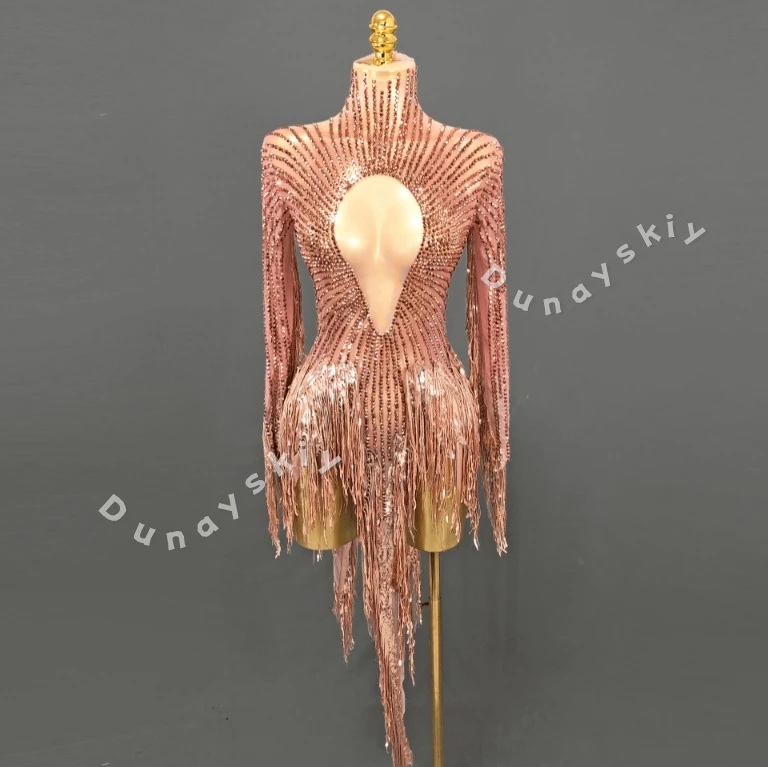 

Sparkly Rhinestones Sequins Tassels Dress Women Sexy Performance Dance Costume Singer Dancer Show Stage Wear Club Outfit 2026