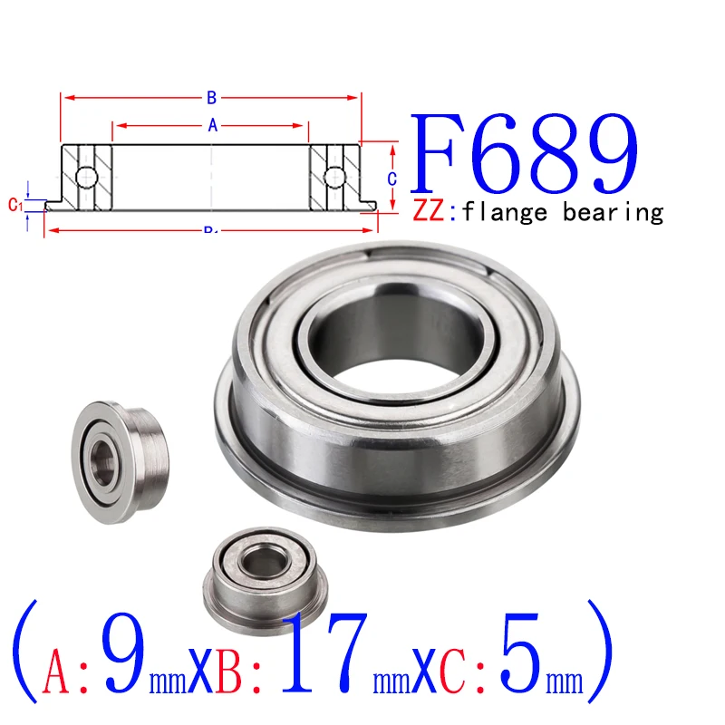 689ZZ  Flange Mini Bearings 9x17x5mm Rubber & Iron Sealed RC Car Toy Bearing Kit