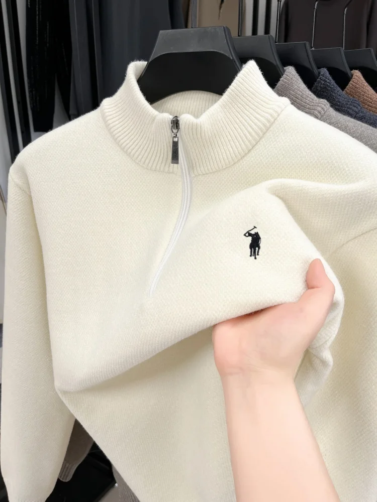 

Designer luxury brand men's sweater pony embroidery high-end Paul's new half zipper comfort plush warm autumn winter pullover