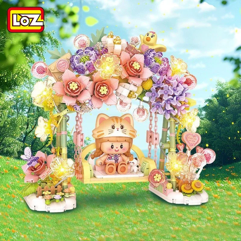 New LOZ Building Block Flower Originality MIni Cherry Blossom Swing Assembly Desktop Model Decoration Children's Toy Girl Gift