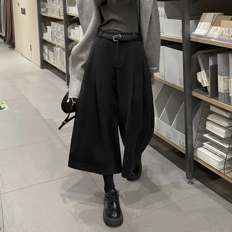 Ele الصوفية تسعة قطع السراويل النسائية الخريف الشتاء جديد Sle الرجعية المال الرياح الإفراط في الركبة التمهيد السراويل ضئيلة واسعة الساق السراويل المتوسطة