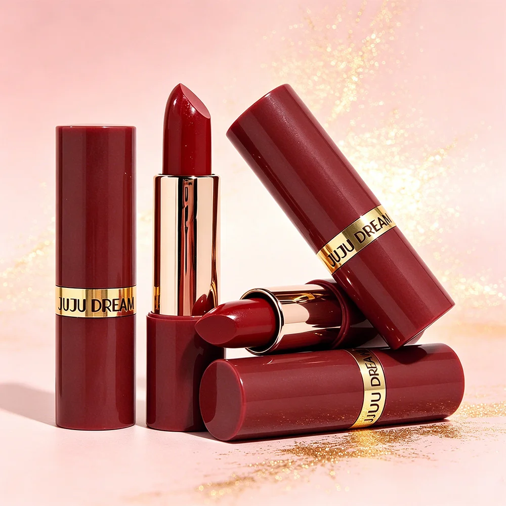 JUJU DREAM Wine Red Satin Lipstick Silky Moisturizing Retro Dusty Rose Long Lasting Daily Natural Lip Makeup