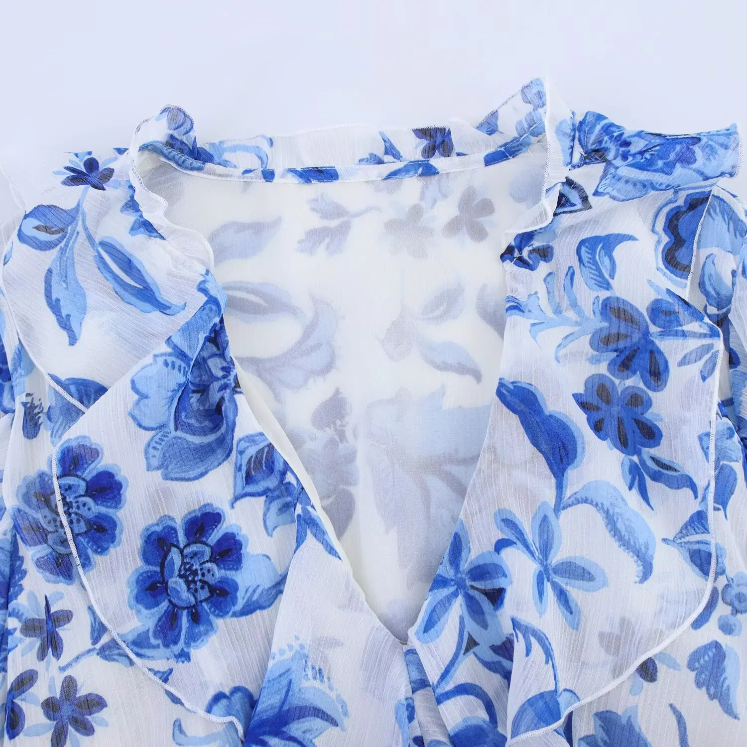 Women's clothing autumn new product elegant casual and fashionable printed pullover V-neck long-sleeved belt Midi dress