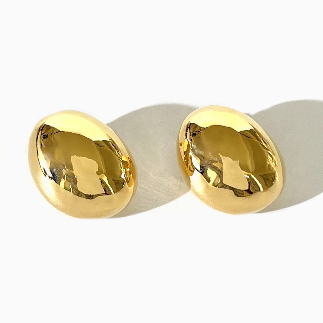 Peri'sbox New Smooth Gold Sliver Plated Large Oval Ball Stud Earrings Women Statement Chunky Dome Ear Studs Fashion Hot Jewelry