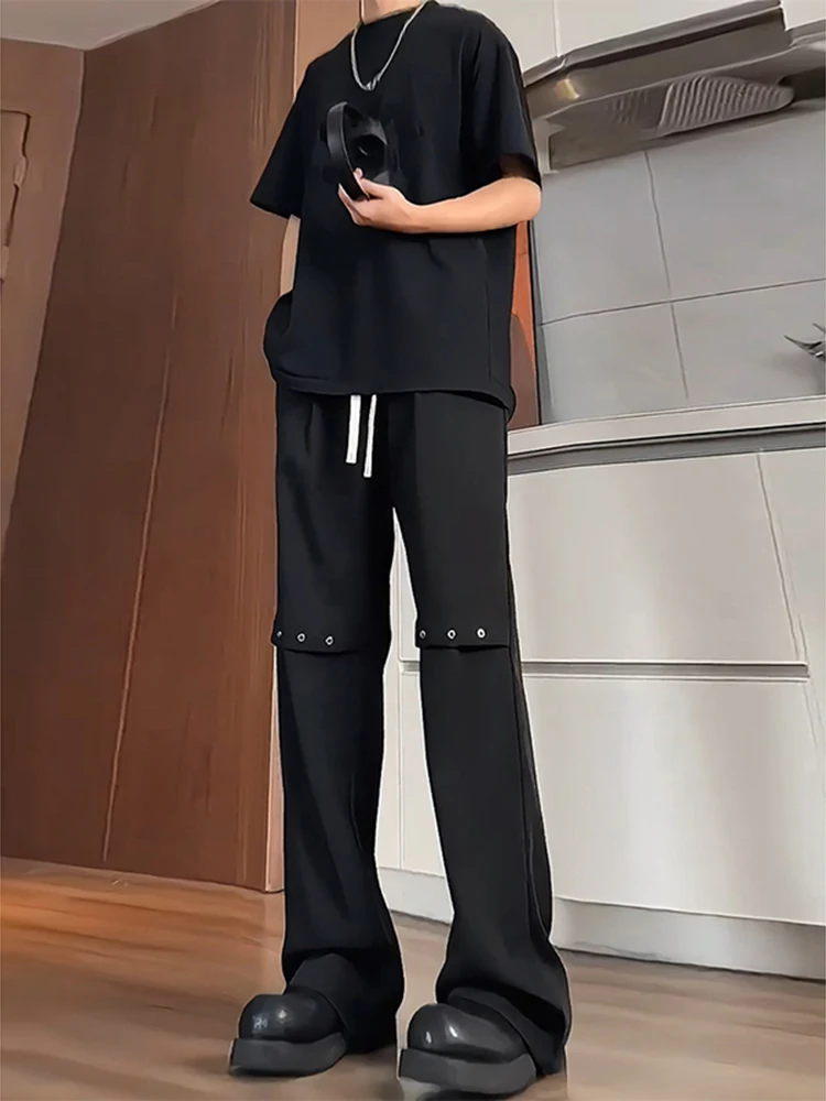 

Bla Ice Silk Men's Casual Pants Straight Leg Suiting Micro Flared Low Waist Long Trousers Faionable Youthful Sle Cool F...