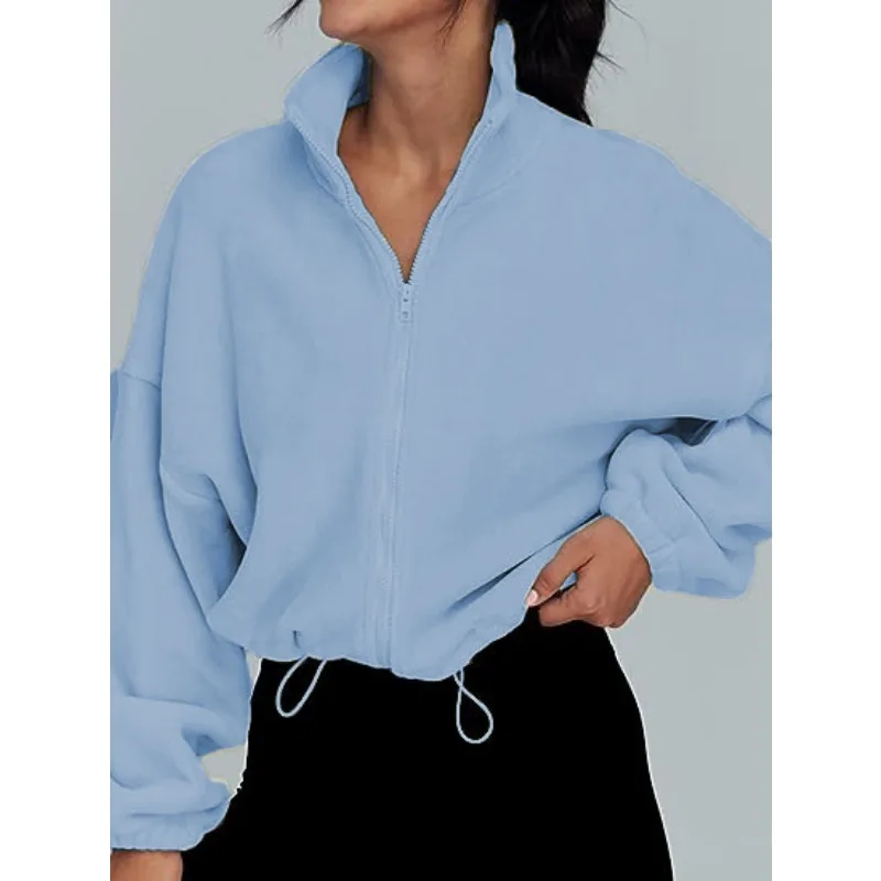 Roupas femininas europeu americano popular polar velo hoodies casaco esportivo gola mais veludo jaqueta com zíper camisolas