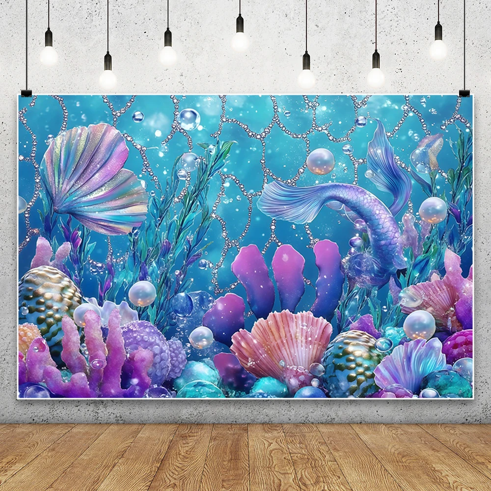 Blauer Unterwasserwelt-Fotografie-Hintergrund, Ozean, Unterwasser, Korallen, Schloss, Muscheln, Kindergeburtstag, Party-Dekoration, Porträt-Fotohintergrund
