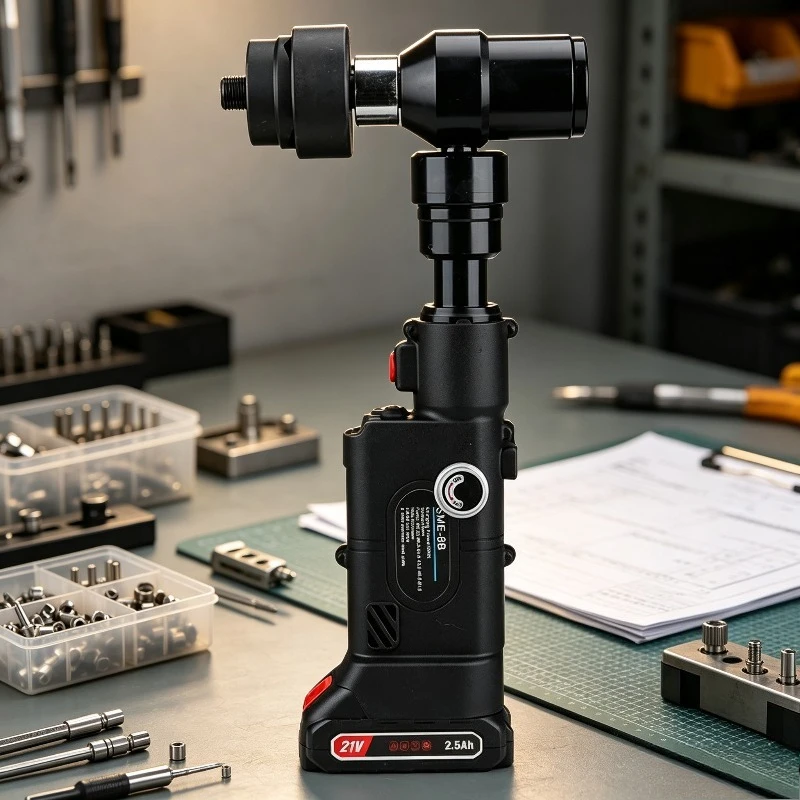 Cordless Hydraulic Knockout Punch Tool with Straight Handle for Square/Circular Holes on Metal Sheet Rechargeable Li-ion Battery