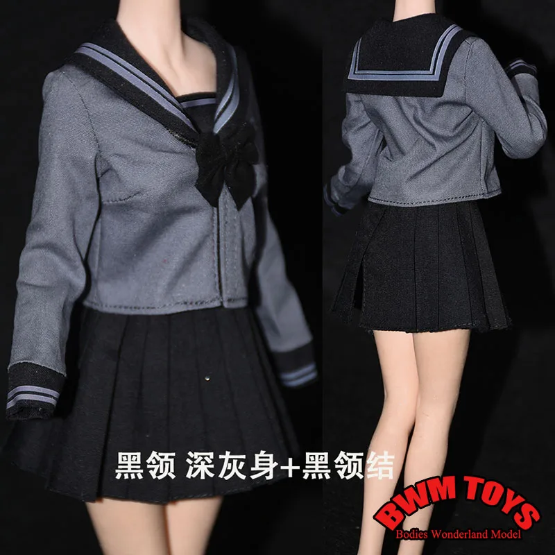 Uniforme escolar de soldado feminino, 10 cores, 1/6, manga comprida, saia jk plissada, roupas com gravata borboleta para figura de ação de 12''