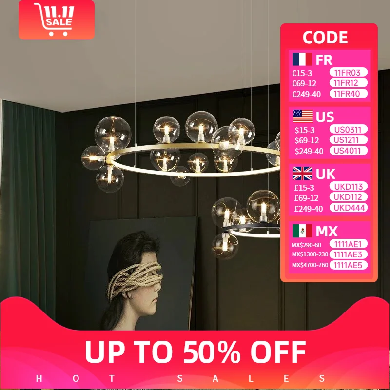 

Modern Glass Bubble LED Ceiling Chandelier Hall Living Dining Table Room Bedroom Pendant Light Home Decor Fixtures Hanging Lamps