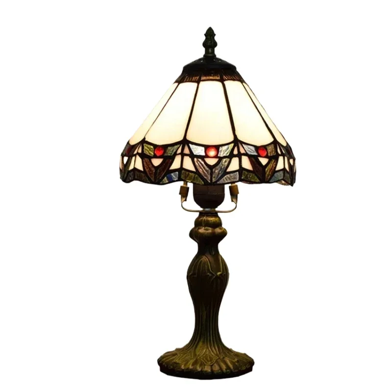 

Table Lamp Tiffany Style Stained Glass Lampshades Small Bedside Lamp Reading Antique Desk Light Bedroom Vintage Art Decor