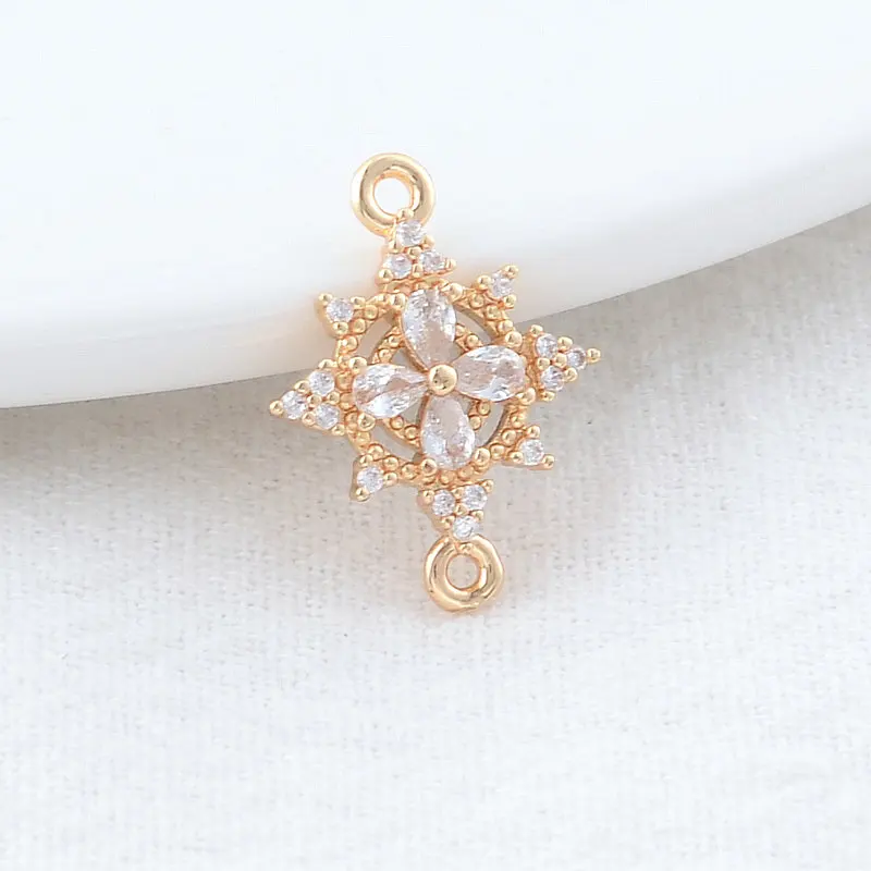 6PCS 13,5*18MM 14K Gold Farbe Messing 2 Löcher Blumen Verbinden Charms Anhänger Halskette Schmuck Machen liefert Diy Zubehör