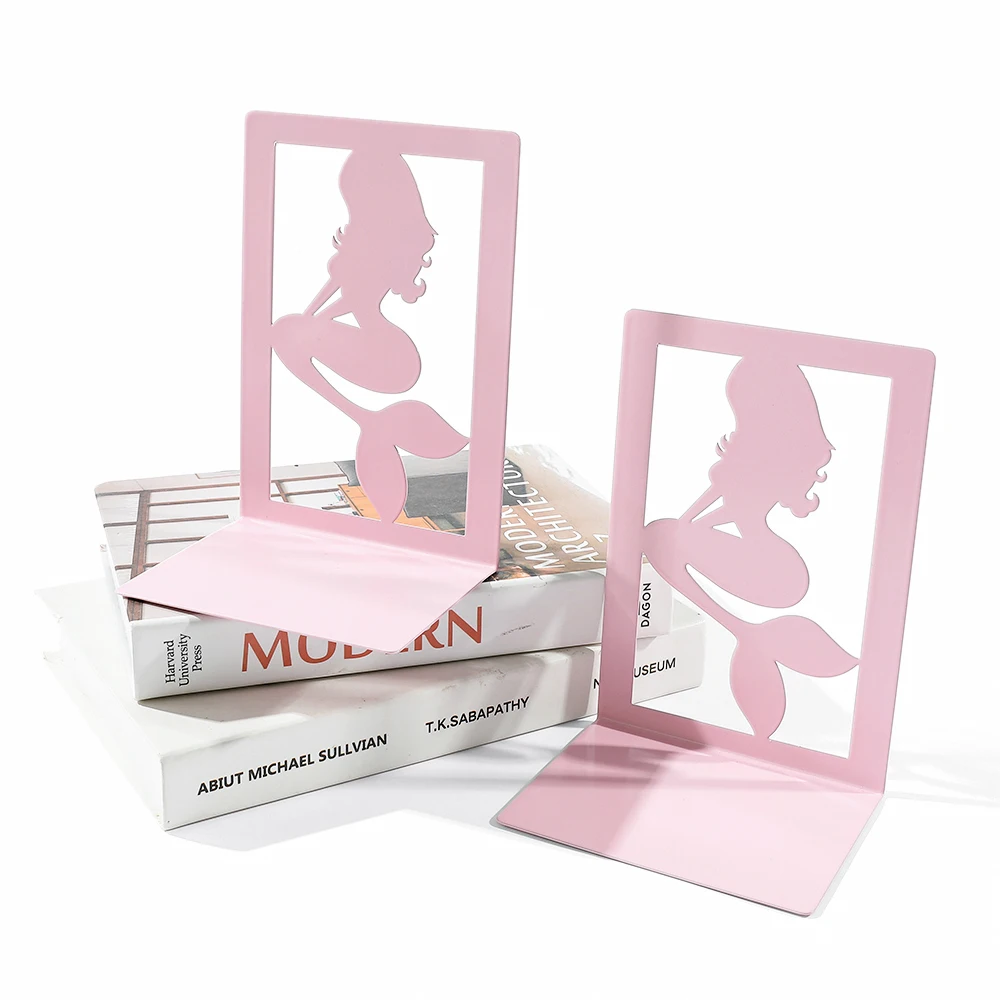 Imagem -03 - Sweet Pink Mermaids Metal Bookends para as Mulheres Heavy Duty Book Ends Livros Decorativos Stand Presentes para Meninas