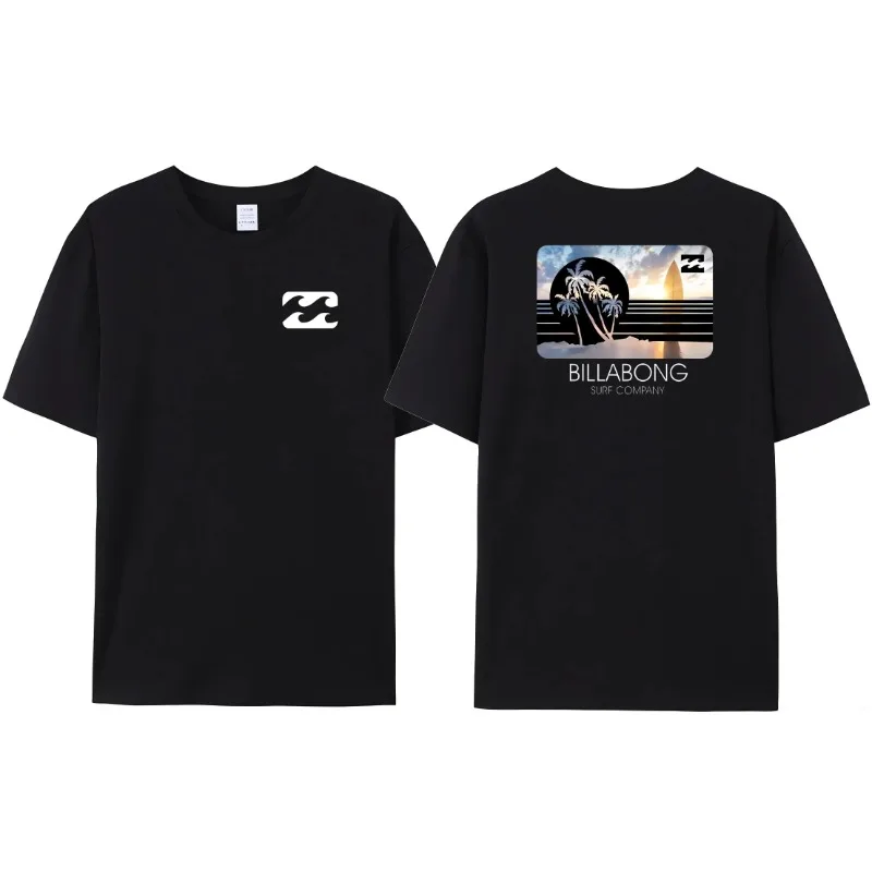 Wave New Men's Woman Summer Billa-bong T-shirt Double Sided Printing Quality Casual Top Tees Trend Top T-shirt Couple's Clothing