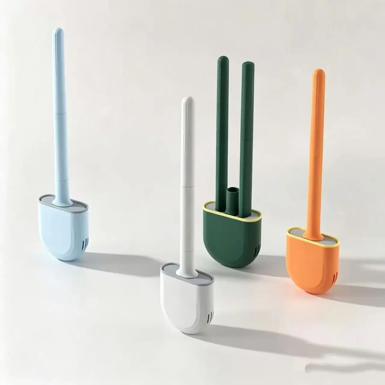 Silicone Toilet Brush with Holder, Drill-Free Wall Mount, Flexible Silicone Bristles Deep Clean Bathroom Toilet Cleaning Tool