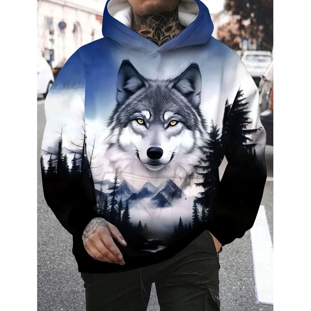 2026 Animal Lobo Gráfico Moda para hombres Impresión 3D Sudadera con capucha al aire libre Ropa de calle Sudaderas con capucha Bolsillo frontal Sudadera con capucha de diseñador