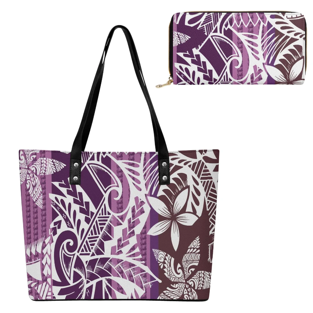 

Fiji Leather Custom-Designed 2-Piece/Set Wallet Set Fashionable Samoan Tribal Polynesian Exquisite Women'S Bag Combination Bags