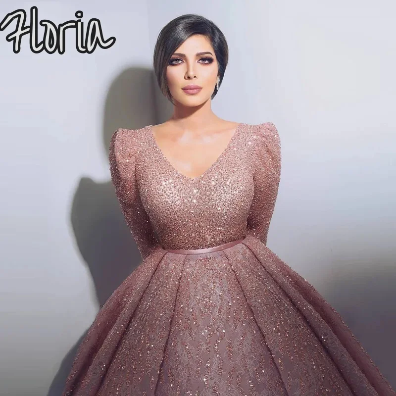 

Customized Muslim Evening Dress A-line Luxury Ladies Shiny Haute Lace Prom Dresses Princess Wedding Birthday Dress Plus Size