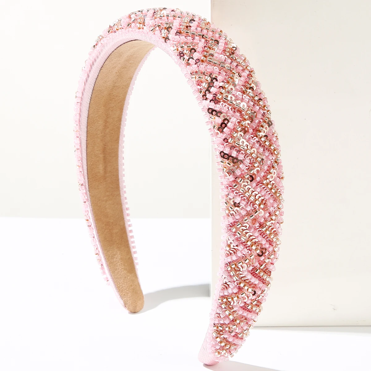 Korean Luxury Handmade Beaded Sequin Hair Band With Wave Shaped Temperament, Pressure Hair Band, Versatile Face Washing Headband