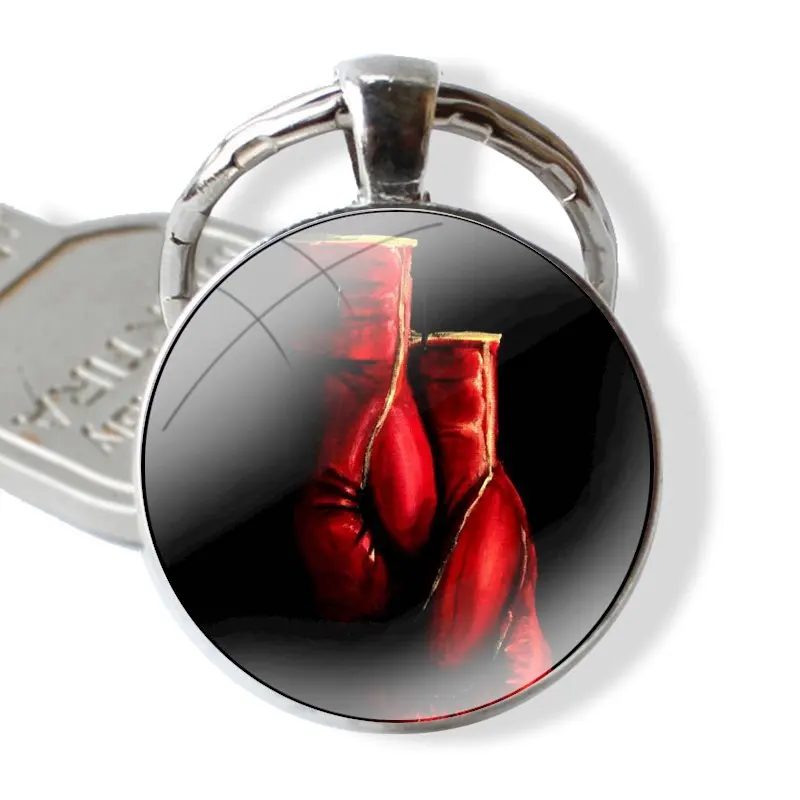 glass cabochon keychain Car key chain Charms keychains Gifts Muay Thai Boxing Gloves Accessories Phone Shell Covers