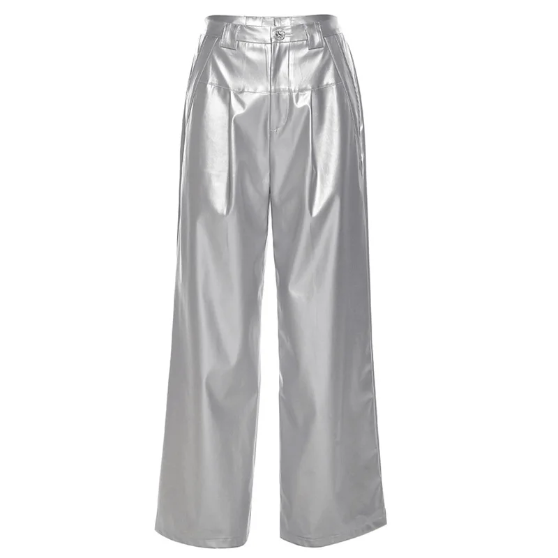 Silver Retro Matte Trendy Personalized All-match Casual High Street Cool Confident Casual Women\'s Autumn Wide Leg Pants