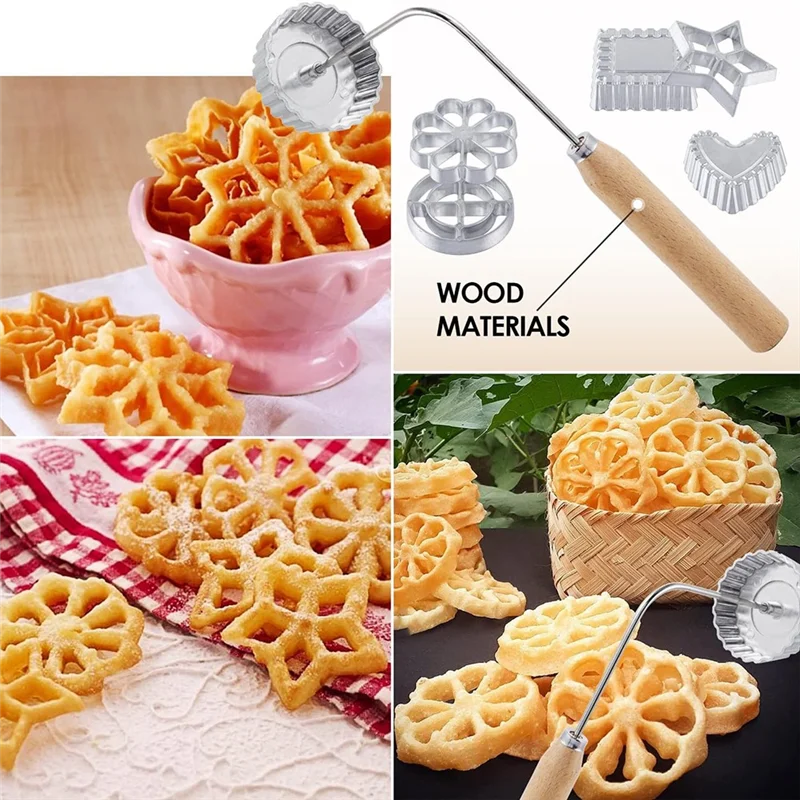 8 pièces Rosettes Timbale Kit Rosette fer ensemble avec poignée, fleur de Lotus Bunuelos Cookie Maker moule, entonnoir gâteau Maker Kit-AT64