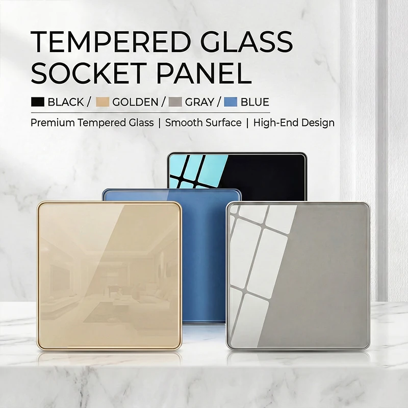 

Tempered Glass 86mm Wall Switch Socket Panel EU French UK Standard 1/2/3/4Gang 1/2 Way 16A 250V USB Outlet Crystal Mirror Panel