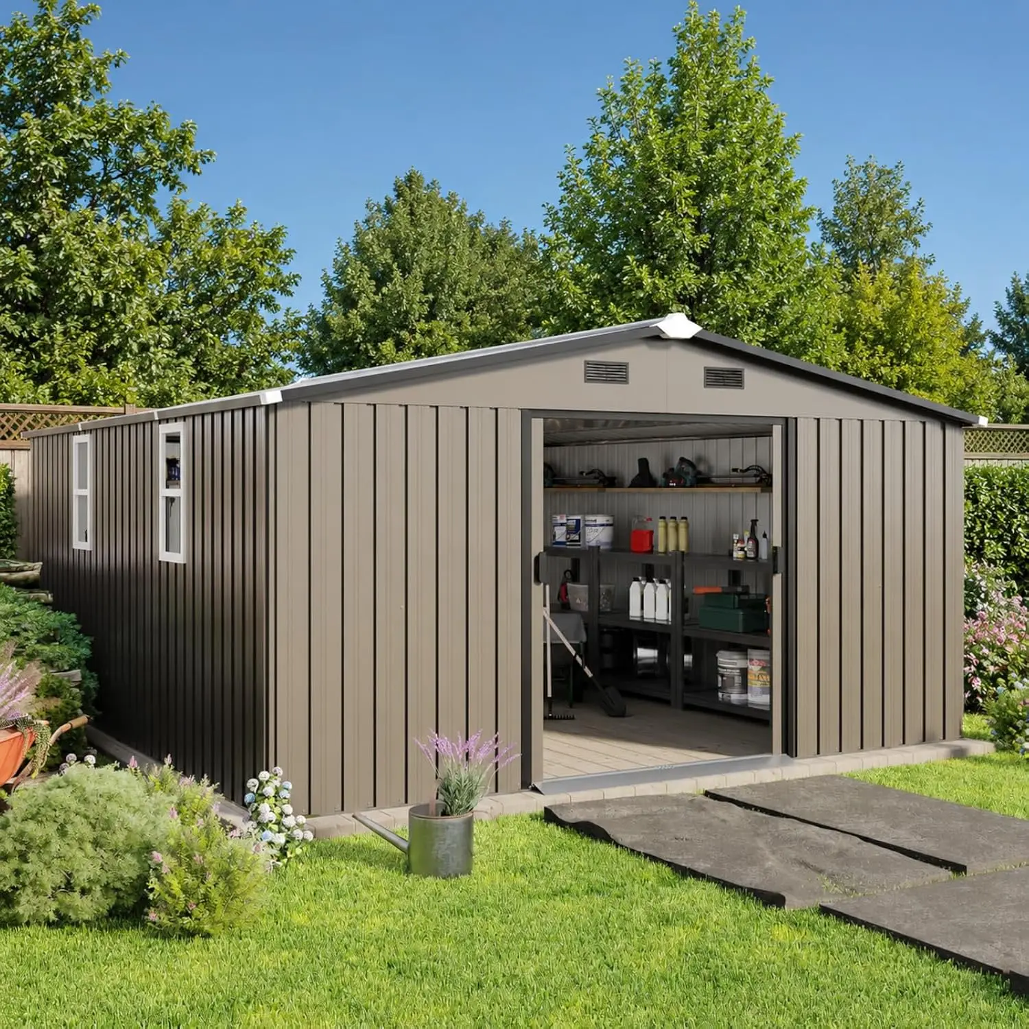 Metal Storage Shed 10x12FT Outdoor Backyard Patio Garden Tool House, Customized
