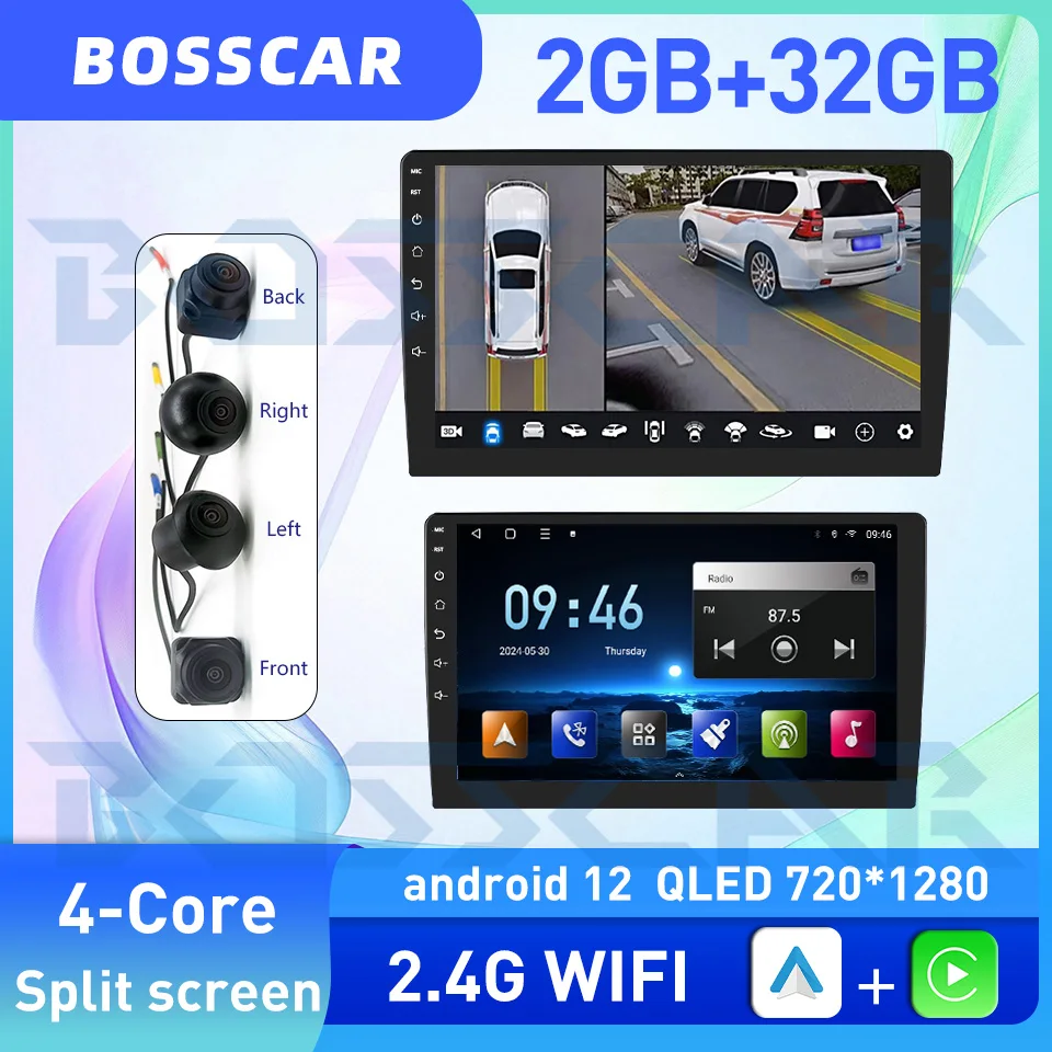 

Автомагнитола 2G 64G Octa Core Android 14 QLED с Carplay и Android Auto, 2 DIN, мультимедийный плеер с системой панорамной камеры 360°