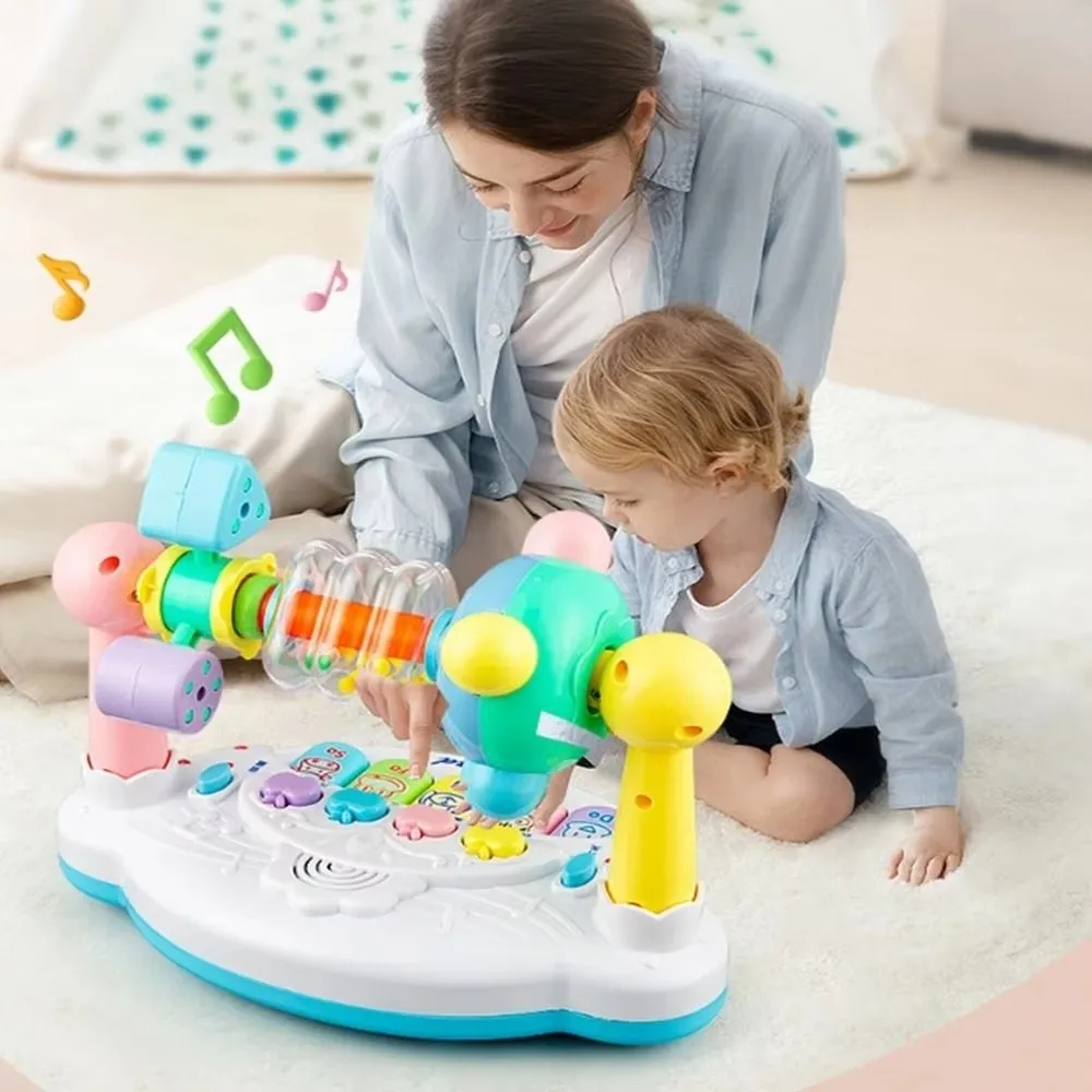 Light Sound Baby Music Piano Toy Electric Flashing 5 Keys Keyboard Rotating Bell Toy Music Instrumen Electric Flashing Toy