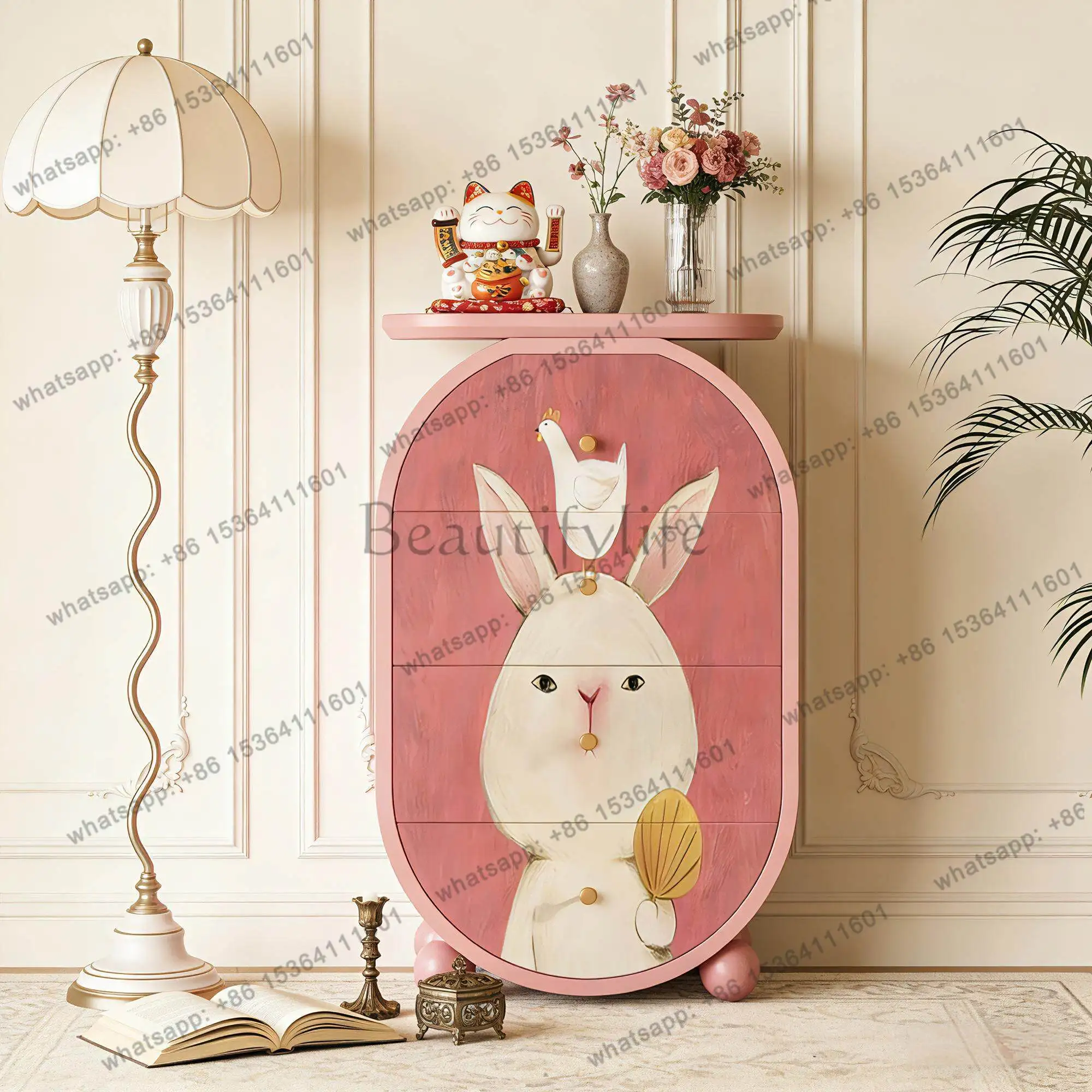 

French retro wood porch cabinet hotel homestay corridor storage locker