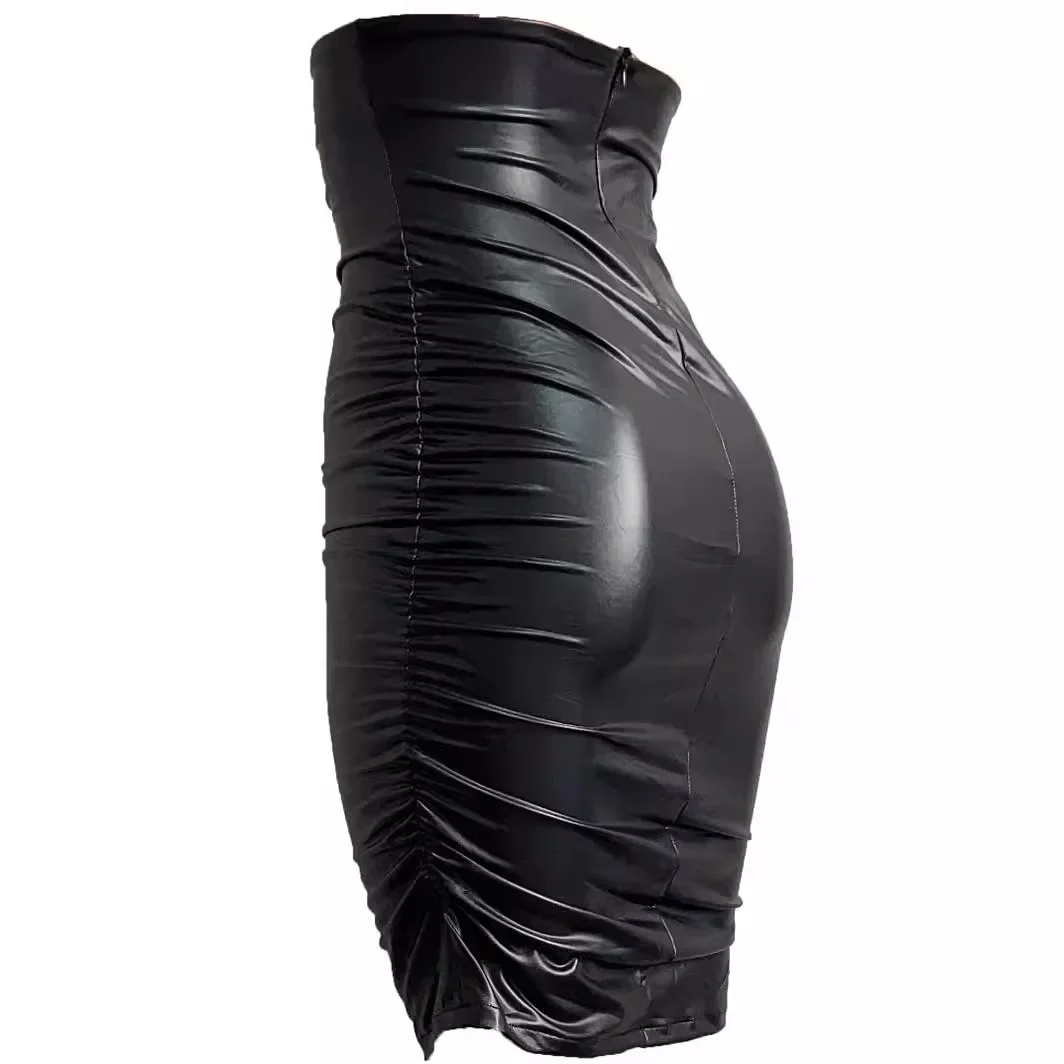 European American Style Bodycon Mini Dress Sexy Tight Lifting Up Skirt Pu Leather Mini Skirt Women's Fashion