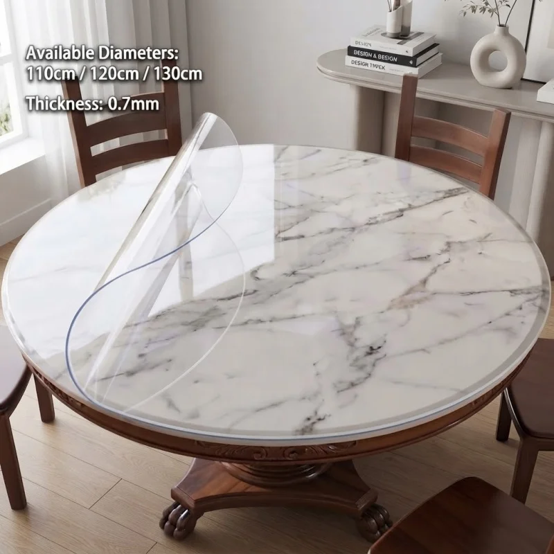 1pc Clear Round Table Mat 110cm 120cm 130cm 0.7mm Thick Transparent Tablecloth Waterproof Oilproof Protector Desk Cover Pad