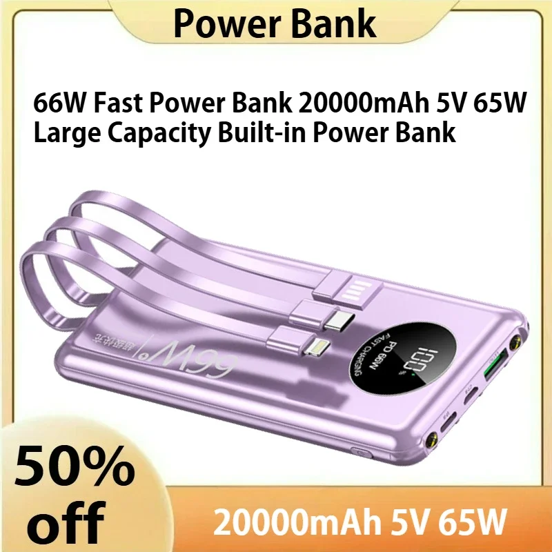 

66W Fast Power Bank 20000mAh 5V 65W Large Capacity Built-in Power Bank