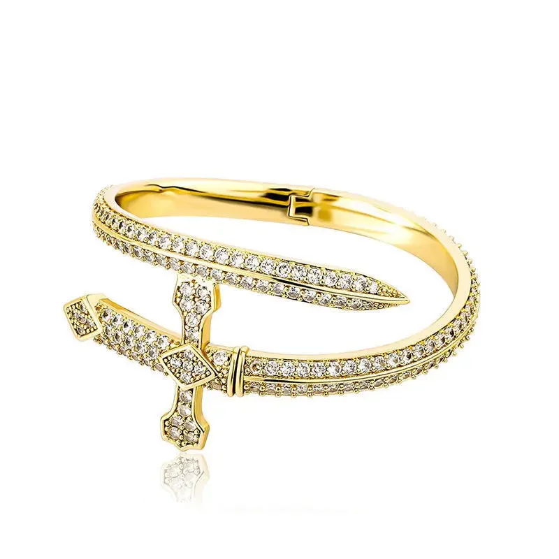 Europe and the United States Full Diamond Sword of Justice Hip-hop Bracelet Ins Niche Design Advanced Sense of Men's Jewelry