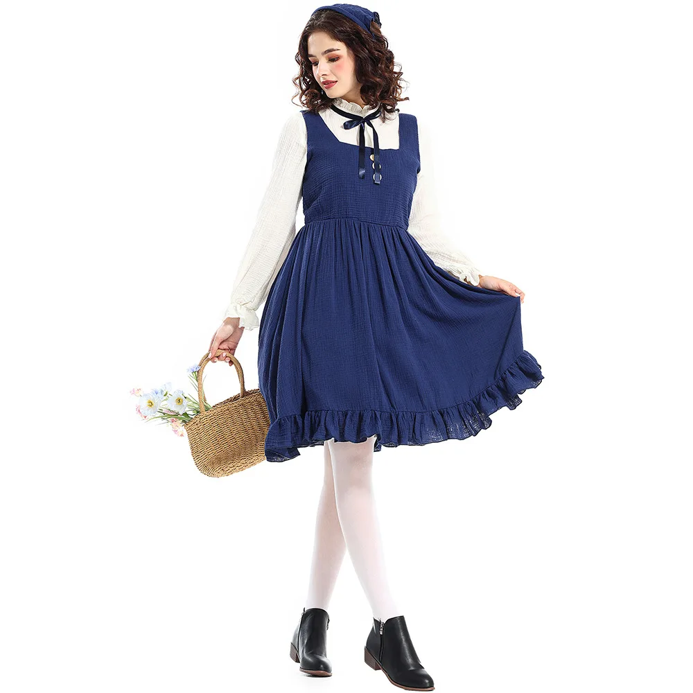 Disfraces de Cosplay de Sirvienta para Mujer, Vestido Lolita Gótico Azul Sexy, Disfraz de Granjera con Delantal Blanco, Vestidos para Fiestas de Halloween y Carnaval