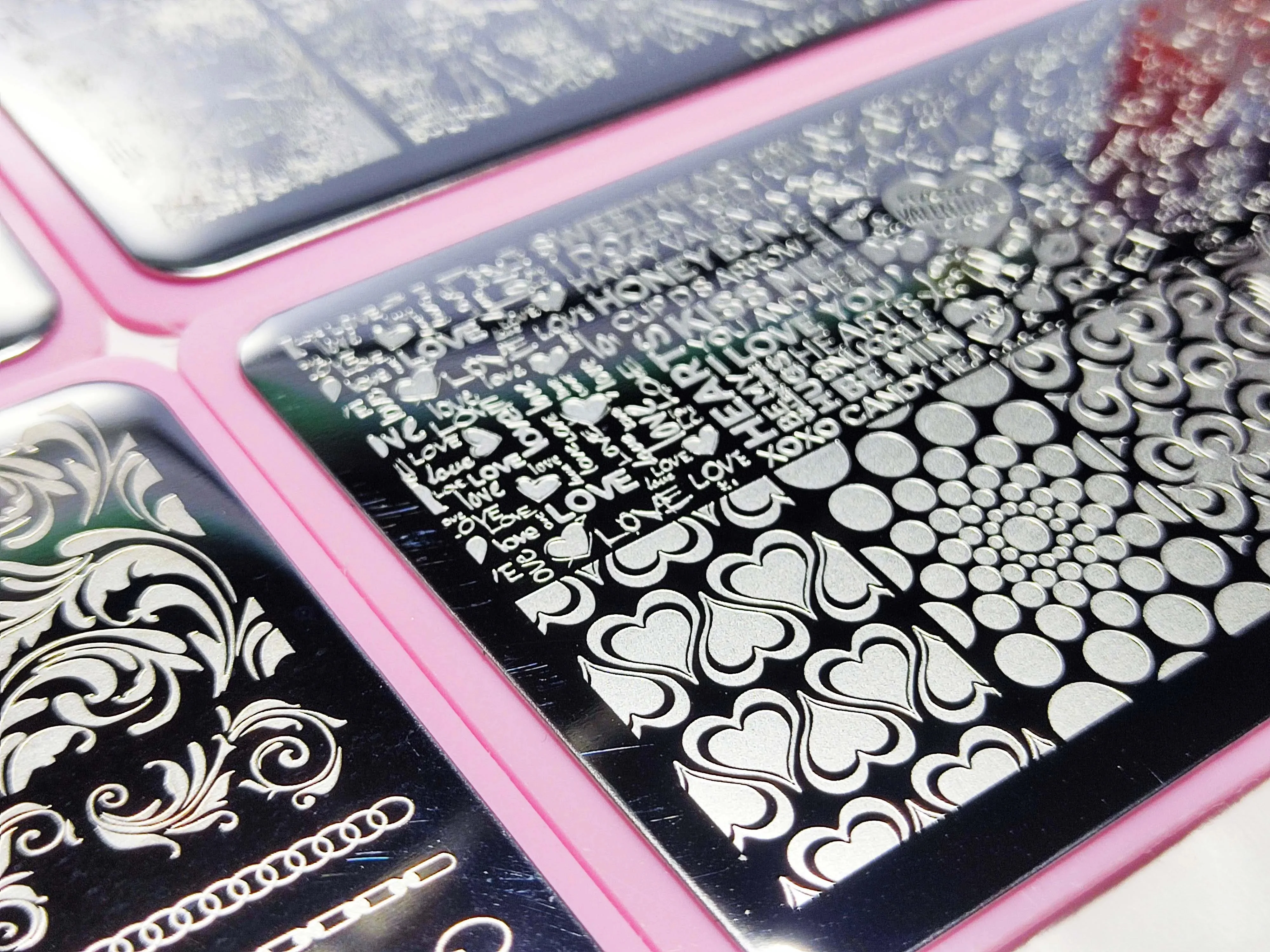 Plaques d'estampage d'ongles de fleur de ligne française, pochoir d'impression d'image de cœur/marbre/flore/ligne, modèles de tampons de manucure, outils *