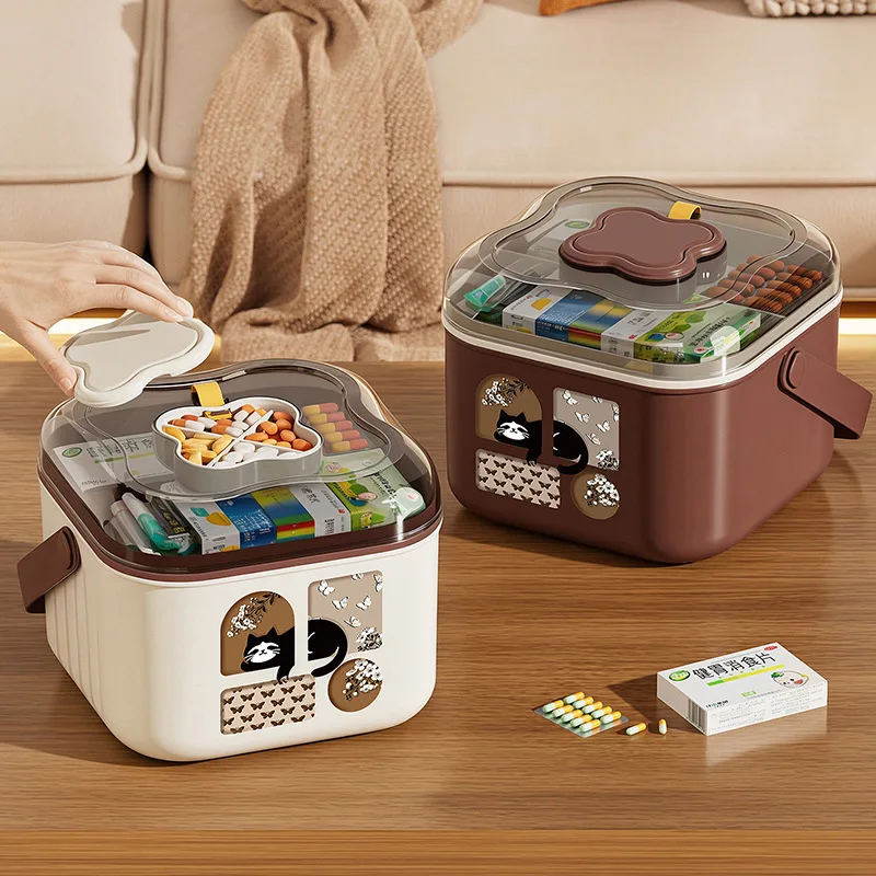 Large Household Medicine PP Storage Box Multi-Layer Hardware Toolbox Portable Makeup Organizer DIY Sticker Medical First aid Kit