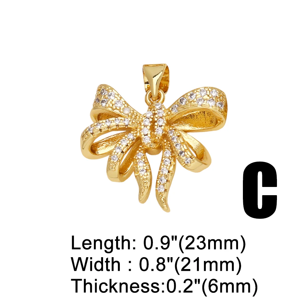 OCESRIO White Crystal Butterfly Knot Pendant for Necklaces Copper Gold Plated Jewelry Making Supplies Wholesale Bulk pdtb562