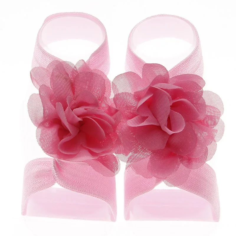 2pcs/pair Boutique Chiffon Flower Barefoot Sandals for Baby Girls Newborn Photo Props Kids Fashion Accessories