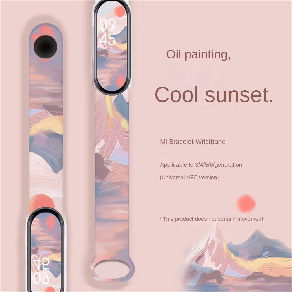 For Mi Band 7 6 5 Strap Replacement Bracelet for Xiaomi Miband 7/6/5 Universal Silicone Colorful Oil Painting Style Wrist Strap