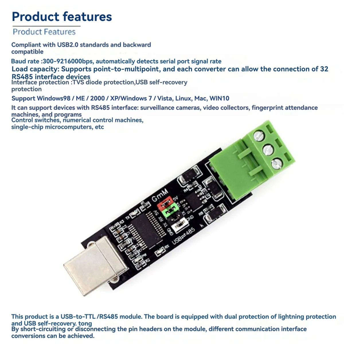 A45U FT232 Chip USB to TTL/RS485 Converter Dual Function USB to 485 Module