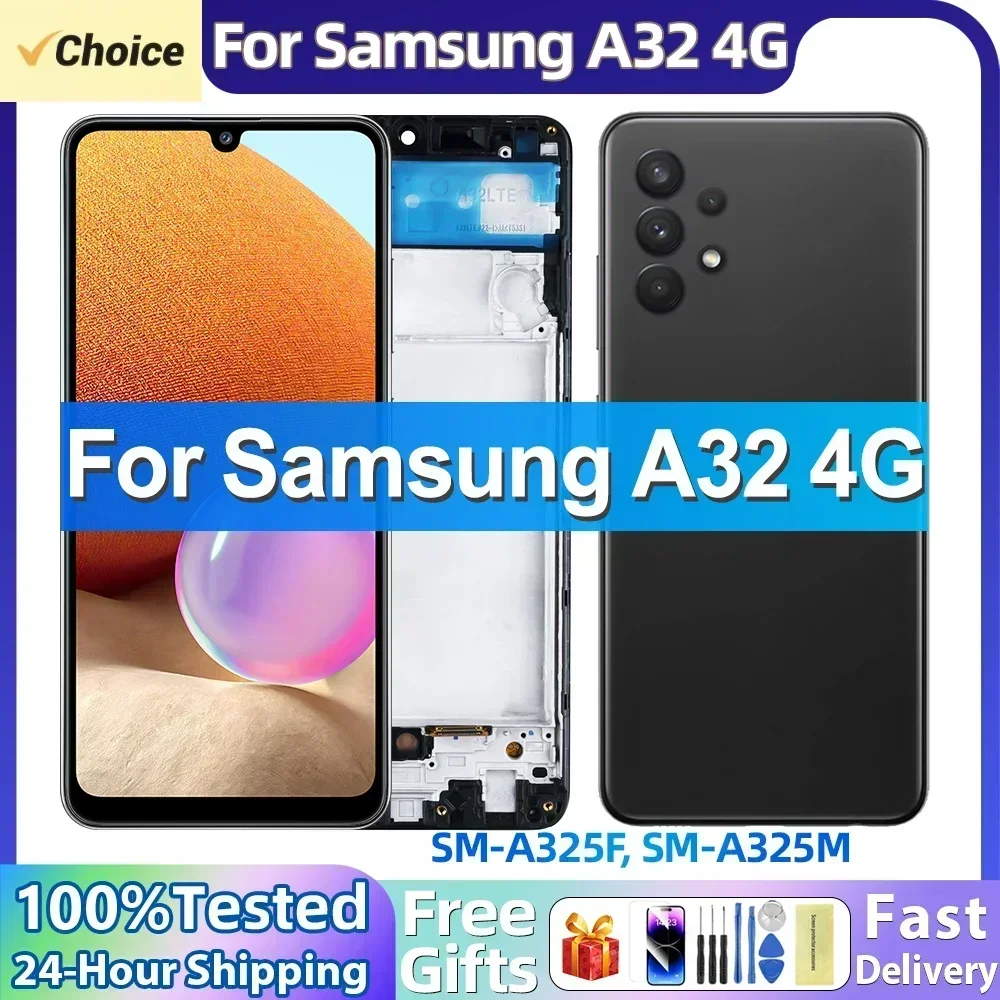 6.4\'\' OLED For Samsung A32 4G LCD For Samsung A325 A325F SM-A325F/DS LCD Display Frame Touch Digitizer Screen For Samsung A325