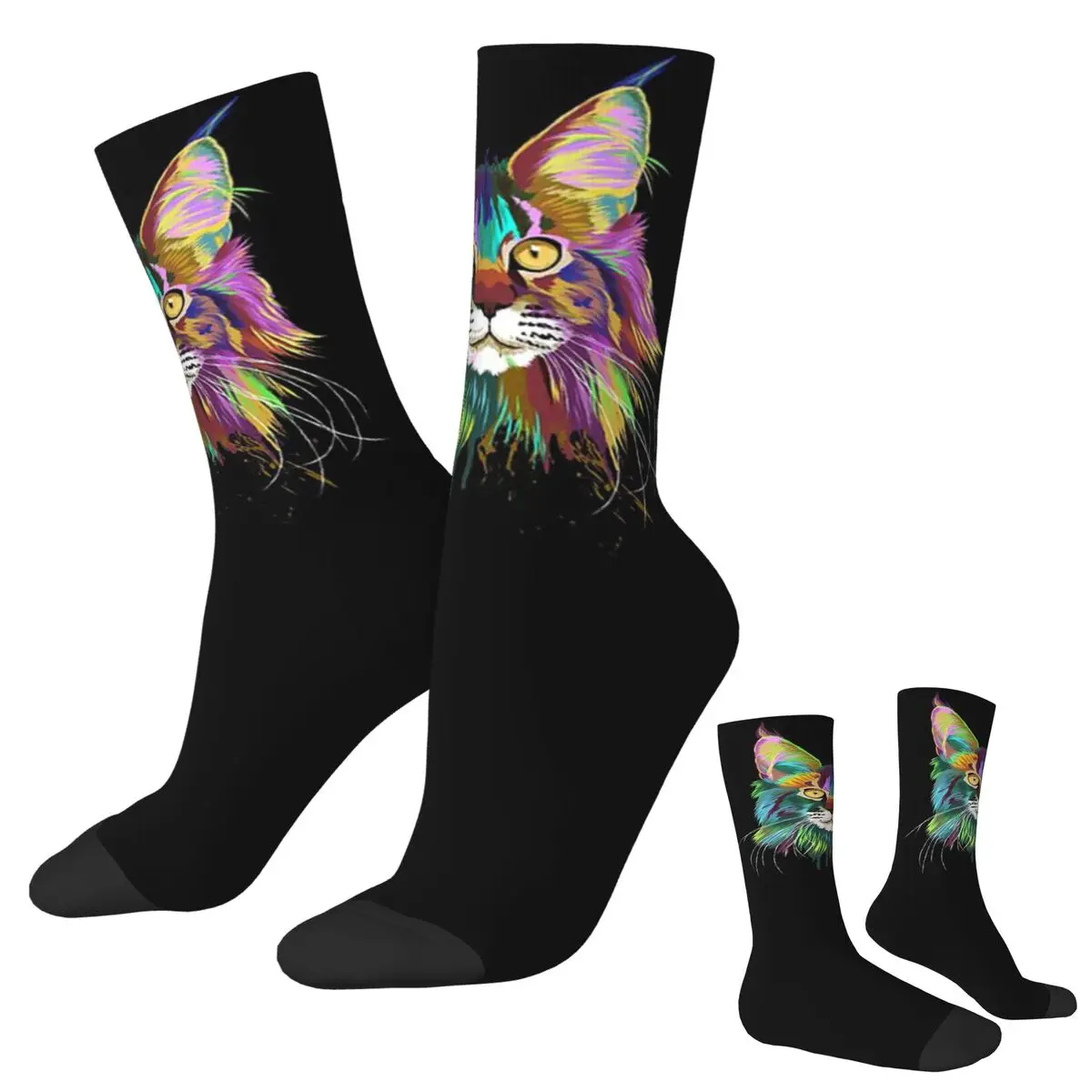 

Splash Maine Coon Cat Socks Harajuku Super Soft Stockings All Season Long Socks Accessories for Unisex Christmas Gifts