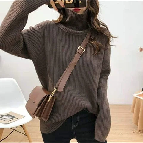 Women Sweater 2023 Korean Fashion Vertical Striped Warm Long Sleeve Pile Neck Knit Pullovers Bottoming Shirt Jumper T305