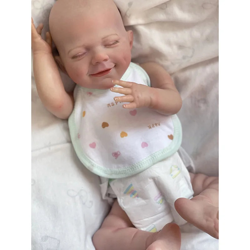 19inch  Full Body Vinyl Reborn Dolls April Smiling Face Newborn Sleeping Baby Boy 3D Skin Tone with Visible Veins Waterproof