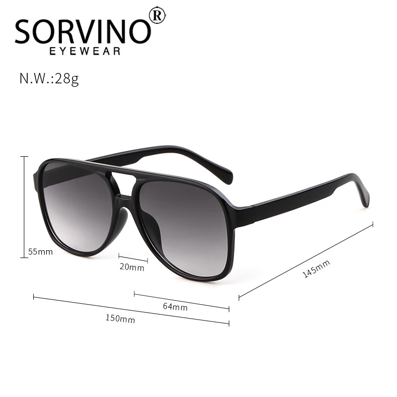 SORVINO Vintage Oversized Pilot Sunglasses Women Brand Design Black Yellow Goggle Gradient Retro Double Bridge Sun Glasses UV400