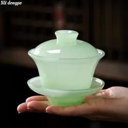 Ru Qing Celadon Porcelain Covered Bowl - Tianquan Chinese Gaiwan Tea Cup  Large Sancai Tea Bowl Kung Fu Tea Set