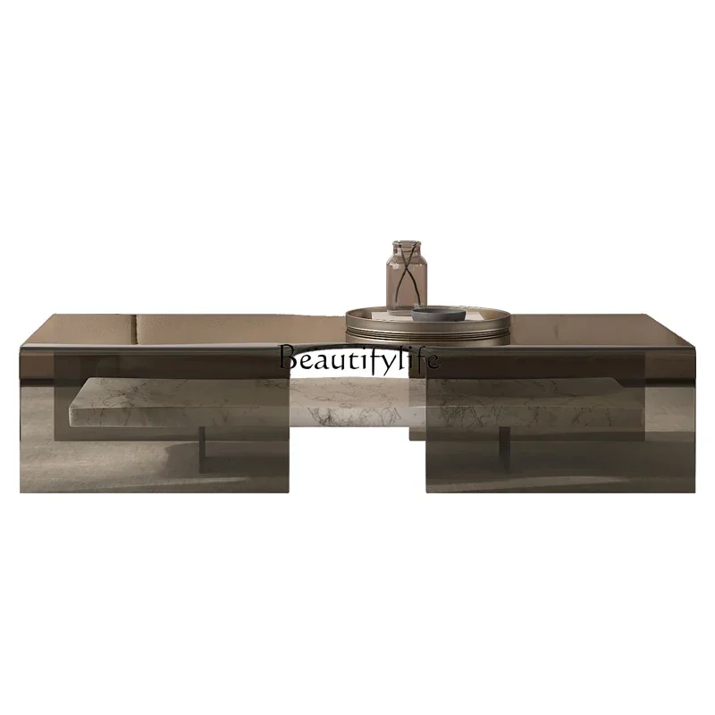 

13 Italian minimalist natural marble coffee table modern simple living room glass creative coffee table